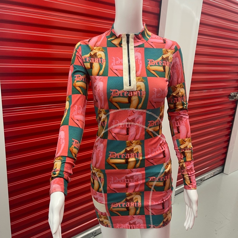 House of Holland Pink and Green Long Sleeve Dress